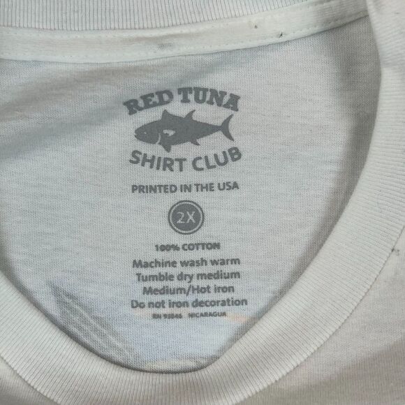 Mens Red Tuna Shirt Club White Short Sleeve Graphic Tee T-Shirt Size XXL 2XL EUC - Picture 3 of 3